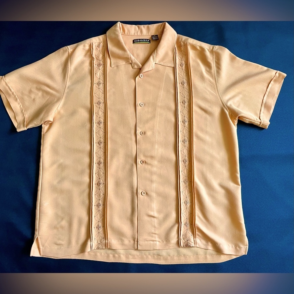 Cubavera Hawaiian Shirt Rustic Orange Rayon Polyester Relaxed Mens Size XL